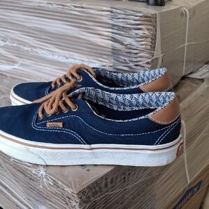 Vans Men's Navy and Tan Sneakers 6.5